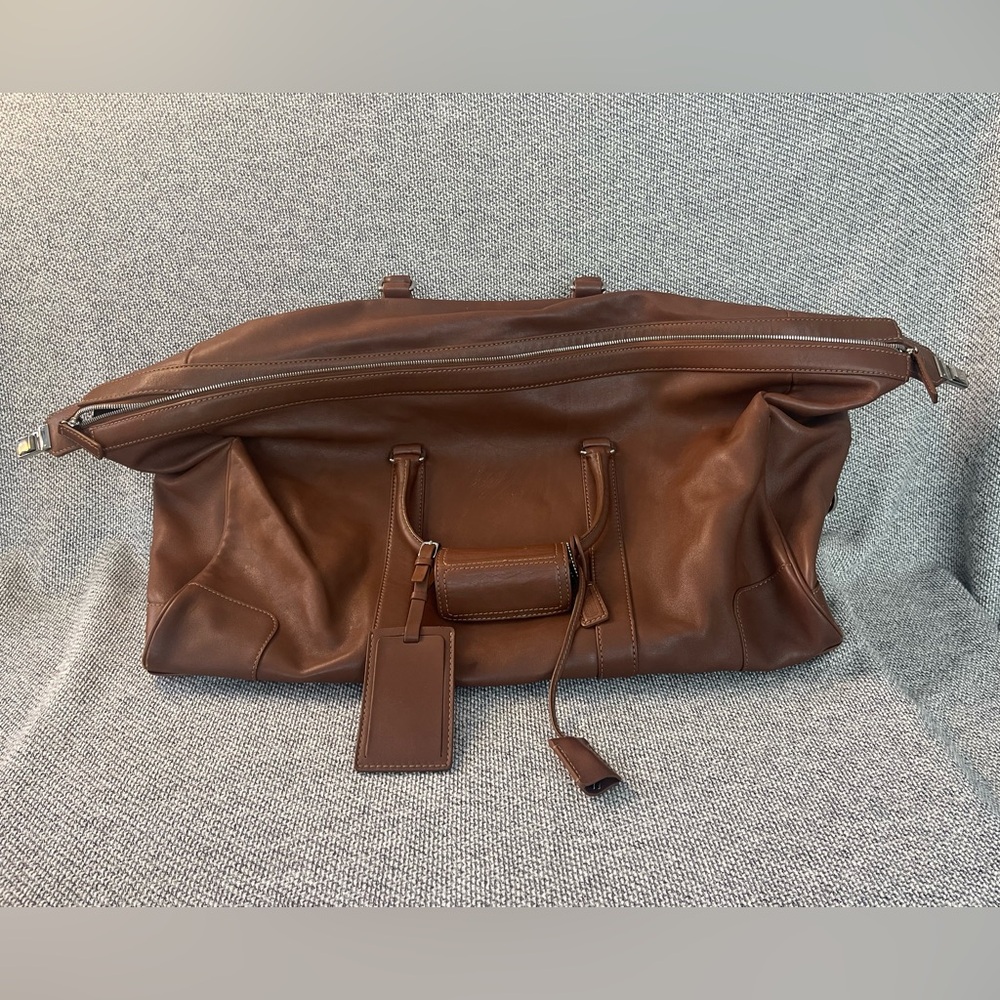 Coach Heavy Brown Leather Travel Duffel Bag with Coach Lock and Key - Picture 15 of 16